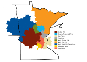 Map showing location of Minnesota coordination of care communities