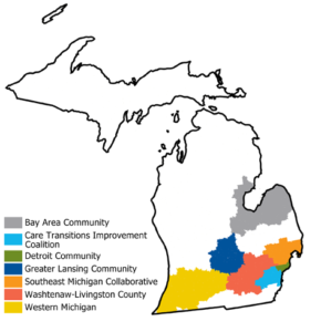 Map showing location of Michigan coordination of care communities